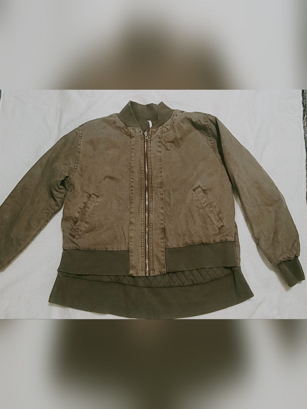 YFB Women's Reverseable Green Bomber Jacket Quilted Lining Zip Front Size S